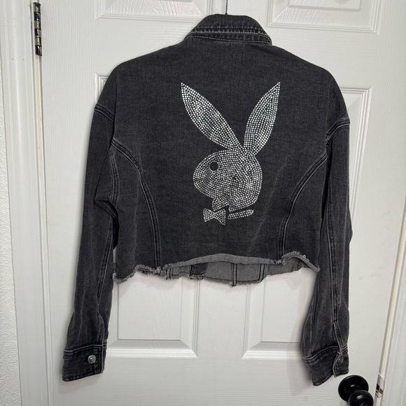 PLAYBOY Charcoal Cropped Denim Jacket - Picture 4 of 5